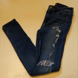 Hollister Denim Jeans Women Pants  Waist 26 Length 30 Sequins Washed‎ Blue
